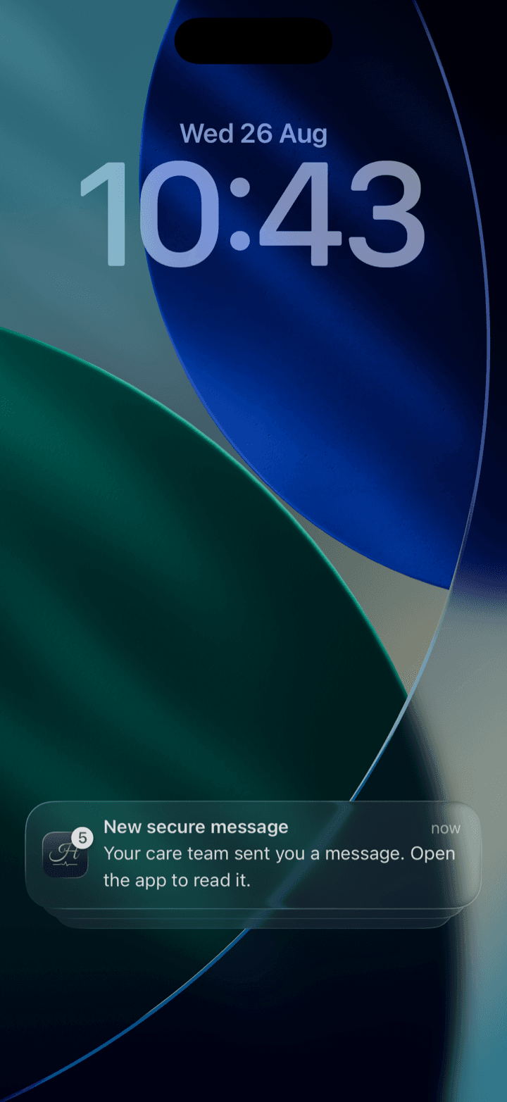 A lock-screen notification: your care team sent you a message